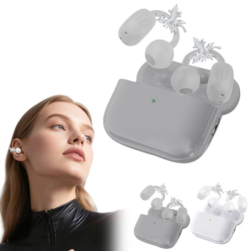 Clip-on Earbuds Wireless Bluetooth Open Ear Headphones with Detachable Butterfly Earrings, IPX5 Waterproof, 50H Play, Jewelry Ear Buds,Women Parties Gifts, Comfortable to Wear - Image 1